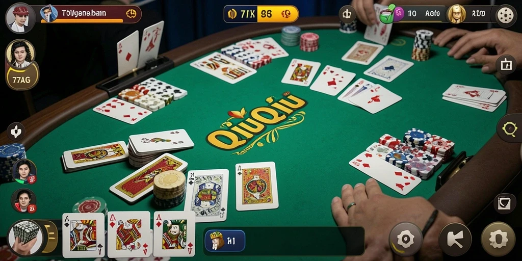 Screenshot utama 77AG yang menunjukkan serunya bermain QiuQiu.