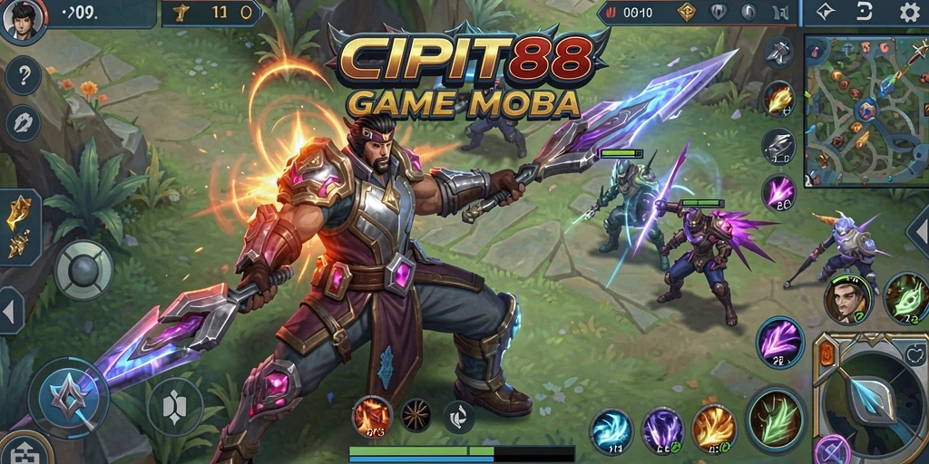 Tampilan screenshot gameplay seru dari CIPIT88 dalam pertarungan MOBA.