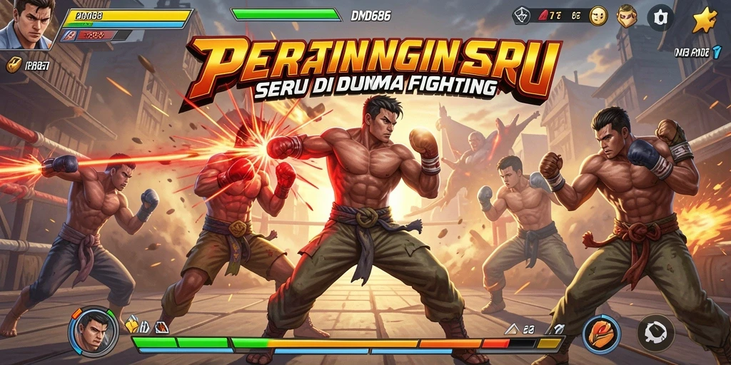 Tampilan gameplay DMD686 dengan karakter bertarung di arena penuh aksi.