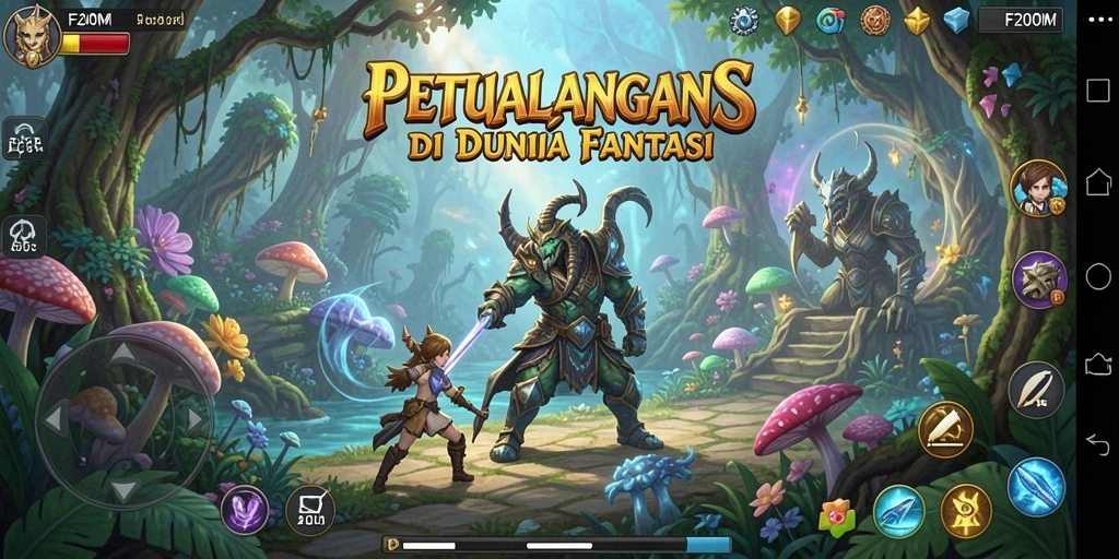 Screenshot F200M menampilkan aksi seru dalam petualangan yang mendebarkan.