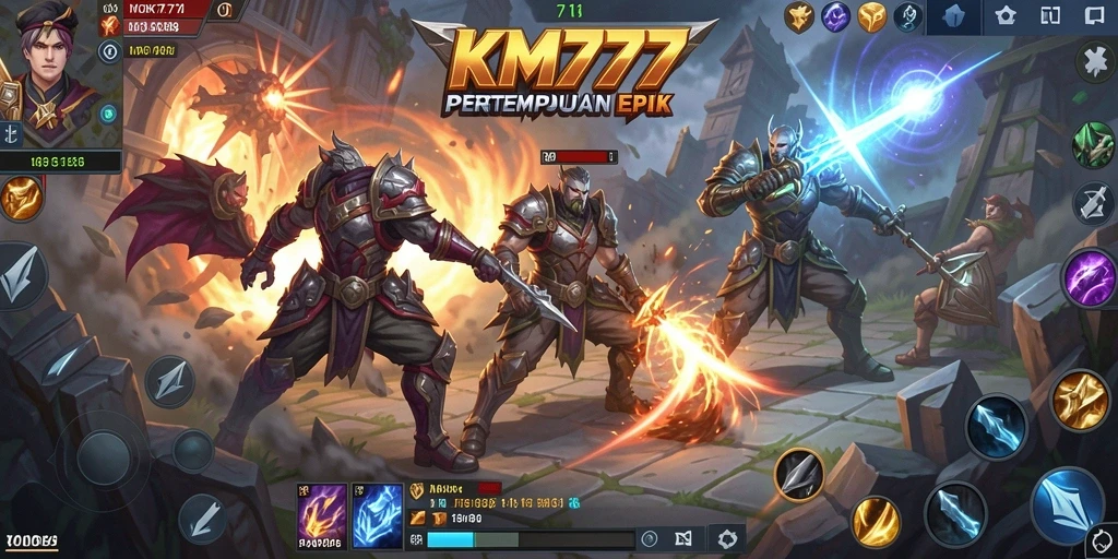 Screenshot gameplay KM777 yang menampilkan aksi seru di arena MOBA.