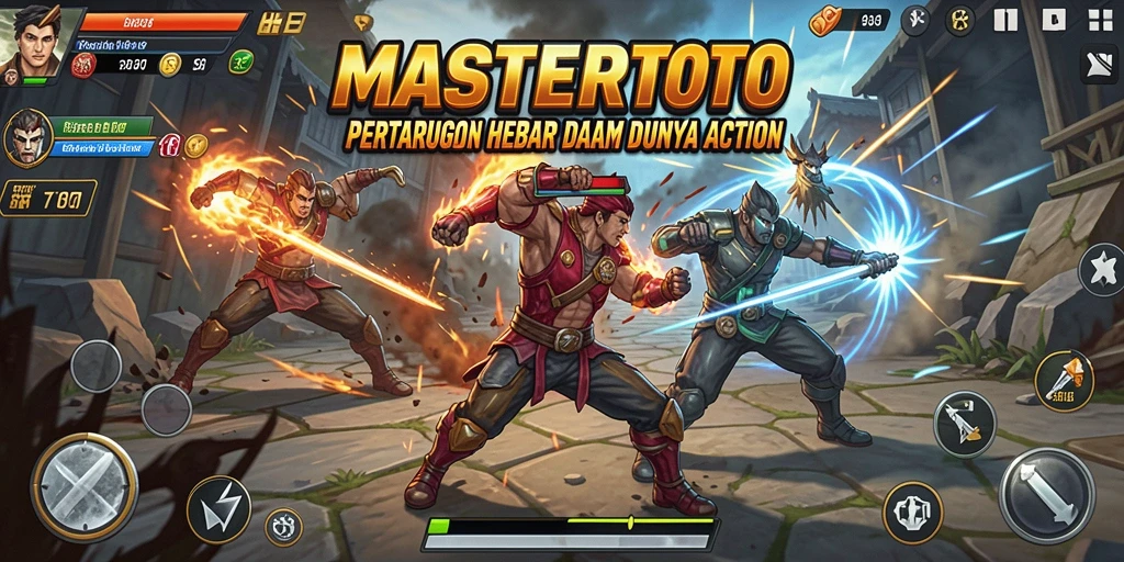 Screenshot MASTERTOTO menunjukkan aksi pertarungan seru di arena.