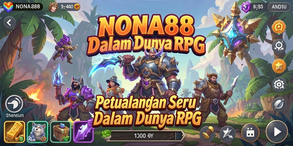 Screenshot gameplay NONA88 menunjukkan pertarungan RPG yang mendebarkan.