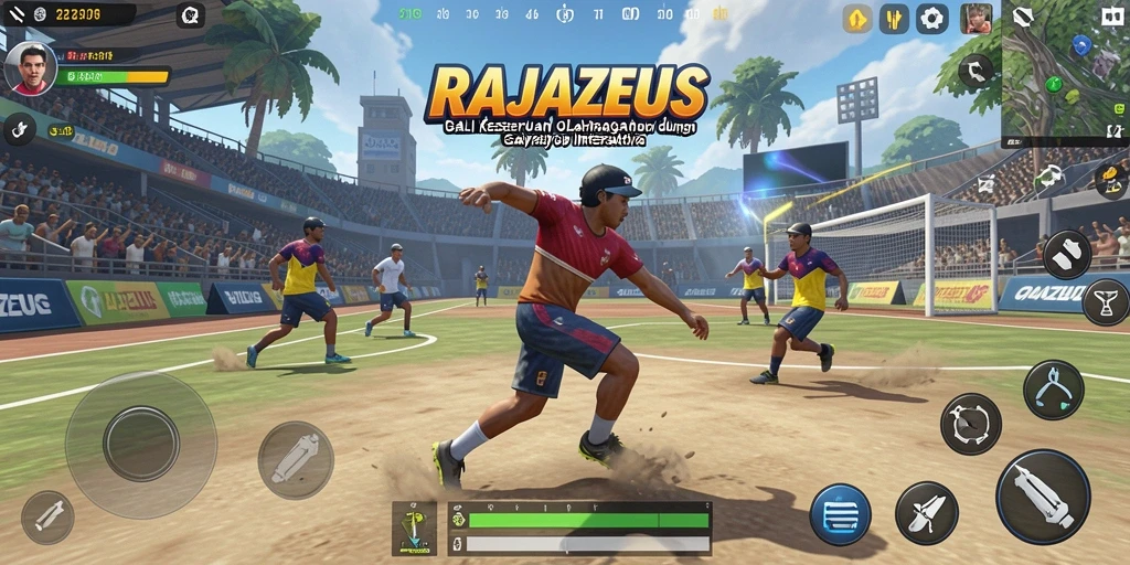 Screenshot utama RAJAZEUS menampilkan gameplay olahraga yang seru dan penuh aksi.