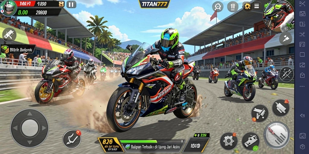 Tampilan seru gameplay balapan motor di TITAN777.