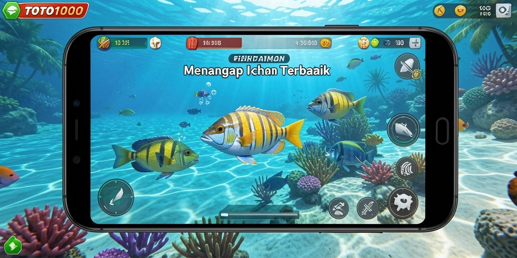 Tampilan gameplay TOTO1000 yang memukau saat menangkap ikan.