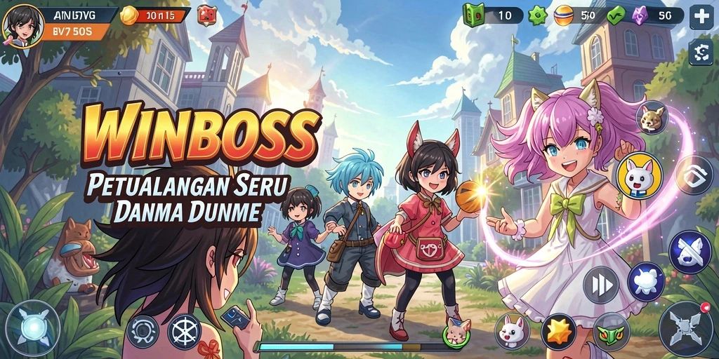 Screenshot menunjukkan aksi seru dalam gameplay WINBOSS yang penuh warna.