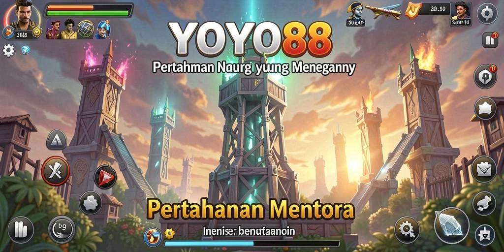 Tampilan gameplay <strong>YOYO88</strong> dengan menara yang siap melawan gelombang musuh.