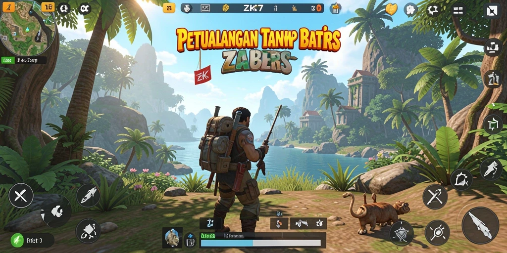 Screenshot utama ZK7 menampilkan petualangan seru dalam dunia terbuka.